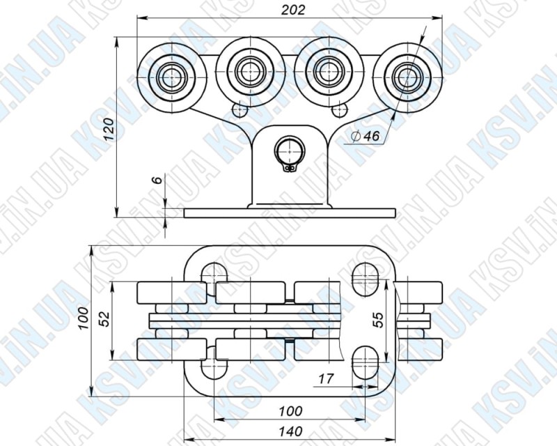 1230. Несущая каретка №3 с роликами для откатных ворот 69×58 мм