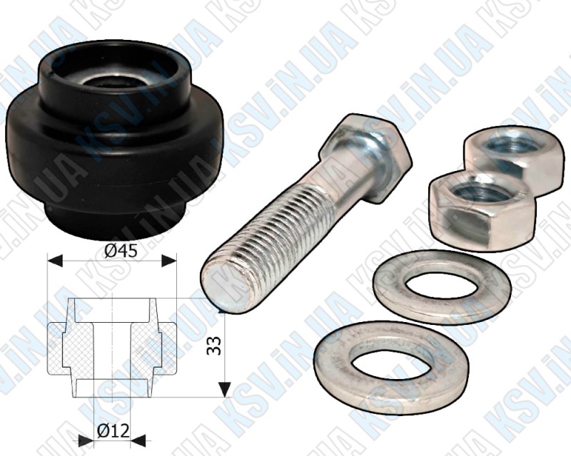 Усиленный резиновый направляющий ролик Ø45 (+ болт, гайки)