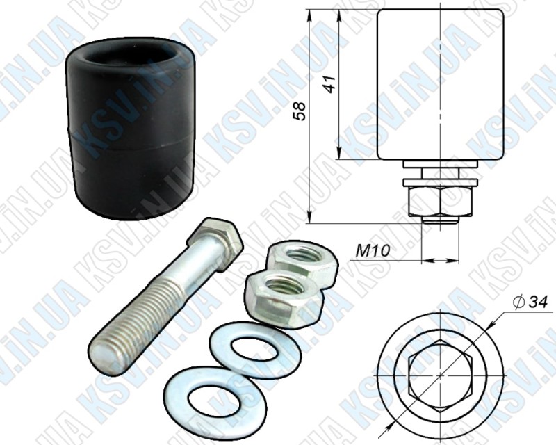 Резиновый направляющий ролик Ø34 (+ болт, гайки)