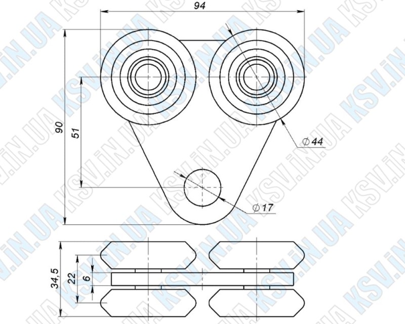 1349. Каретка СТРИКС С2а для подвесных систем 42×54 мм до 250 кг