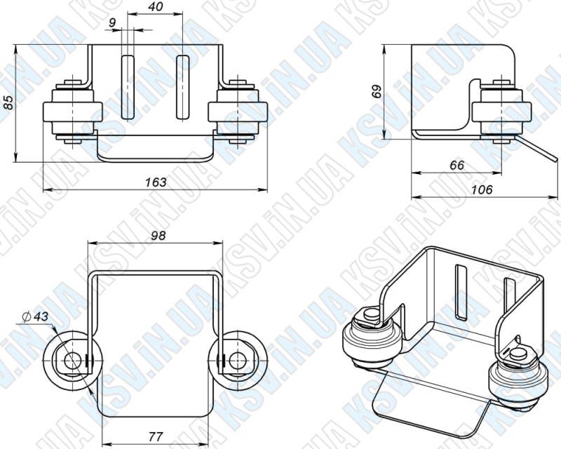 1440. Улавливатель №2С для откатных ворот с резиновыми роликами 70 мм