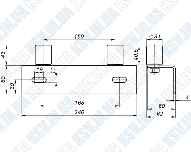 Направляющие ролики 34 мм с кронштейном (800 кг)