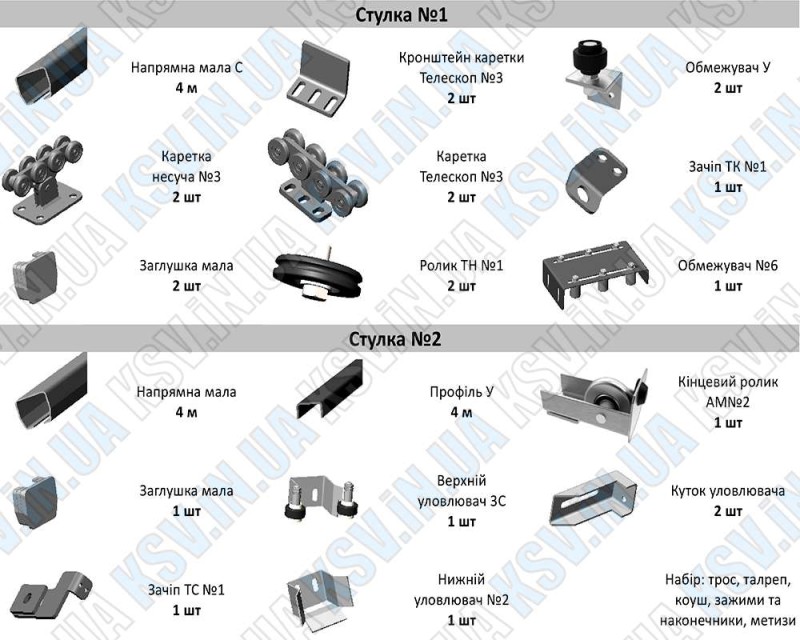 Комплект фурнітури для телескопічних воріт КМ-400