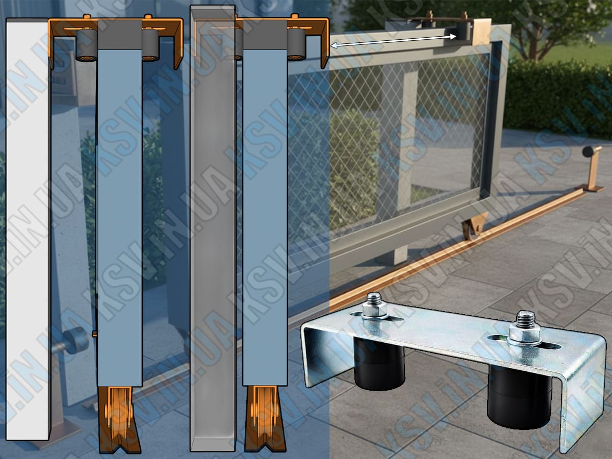 U-shaped bracket with rollers for monorail gates