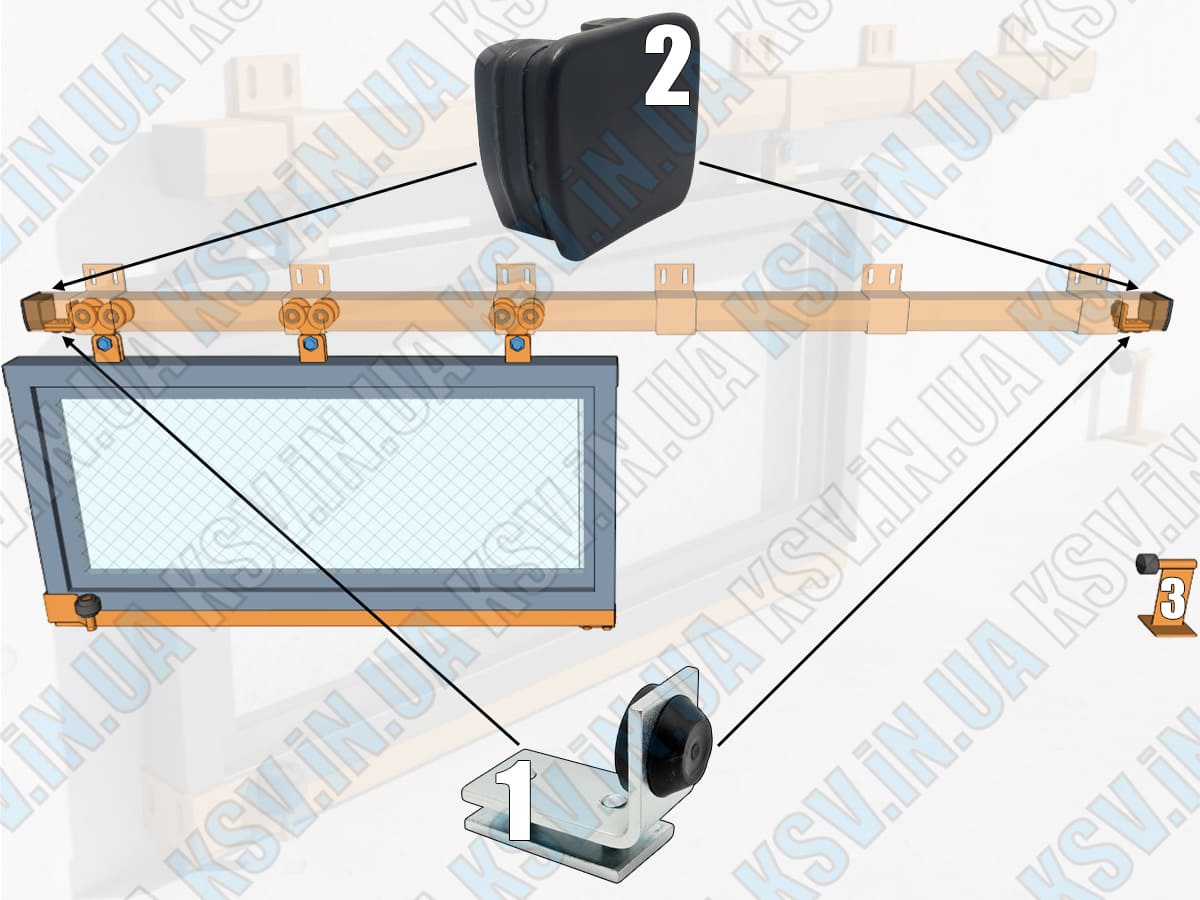 Схема монтажу фурнітури підвісних воріт КСВ Системи