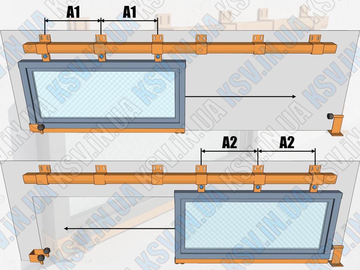 Схема встановлення кронштейнів підвісних воріт