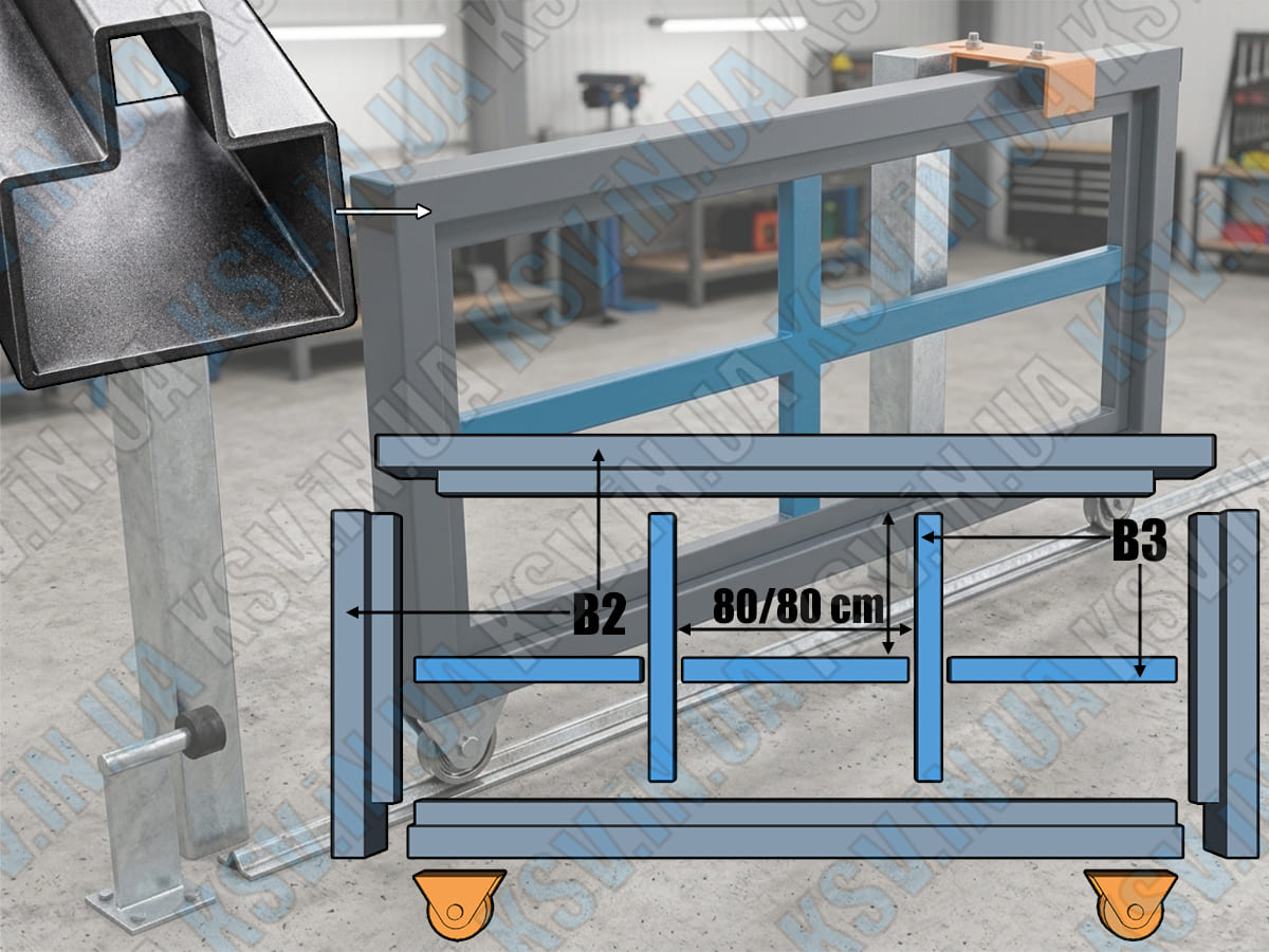 Monorail gate frame made of T-profile