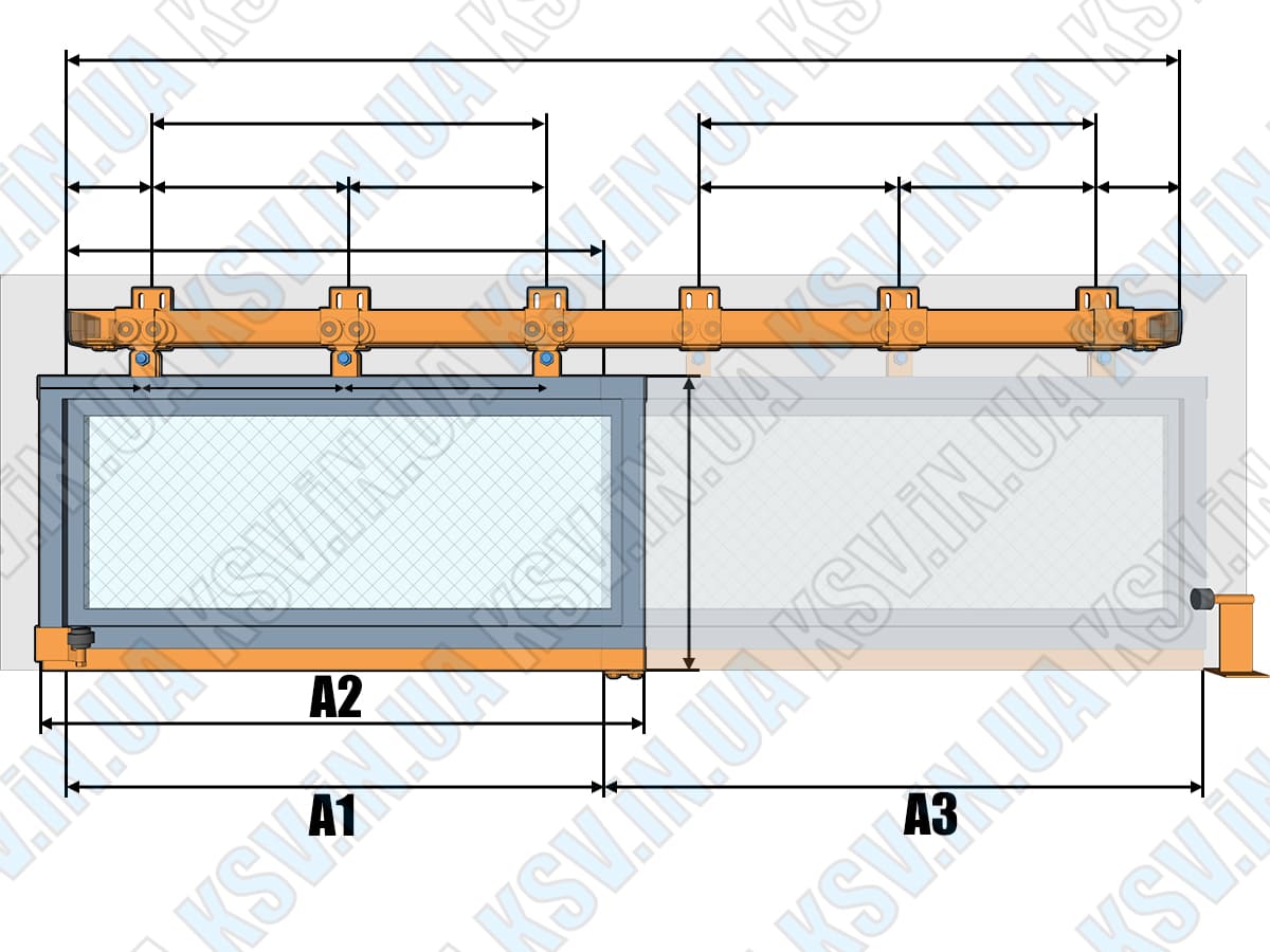 Схема расчета зоны отката подвесных ворот